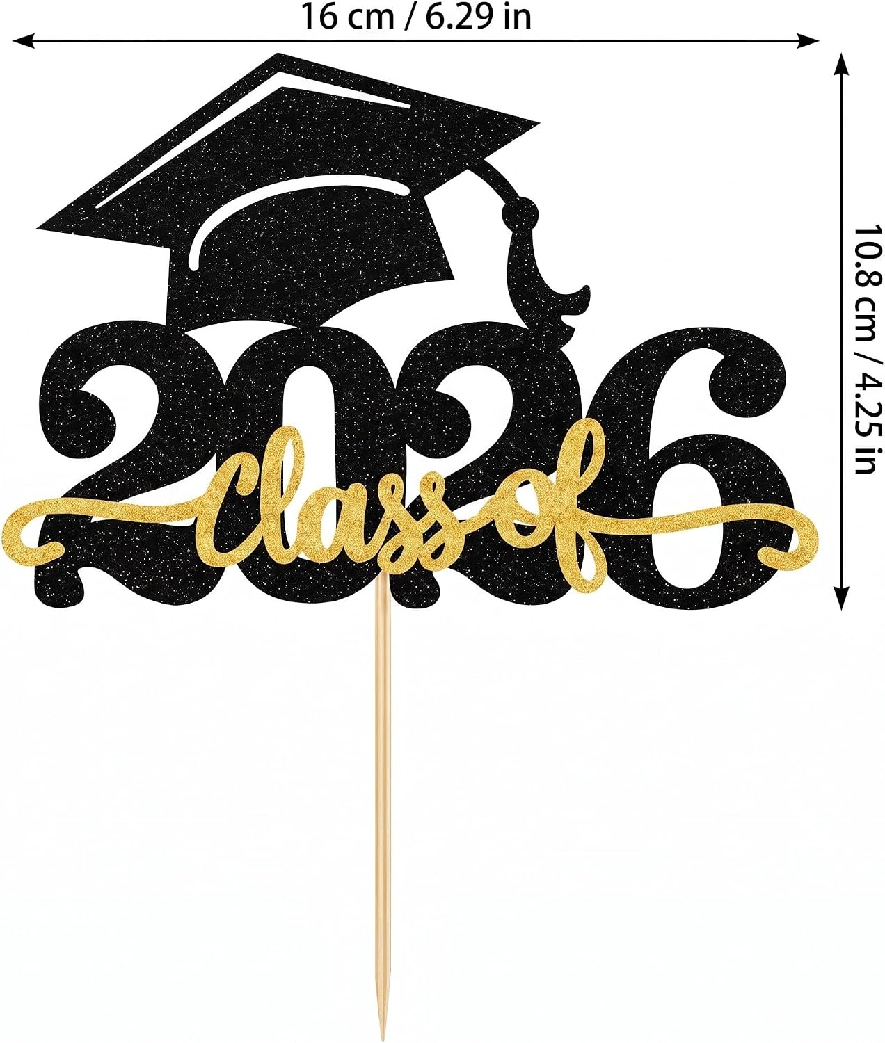 Mirfa Graduation Cake Topper – Black & Gold Glitter Cap Design, Reusable Party Decoration for Graduation Cakes & Dessert Tables