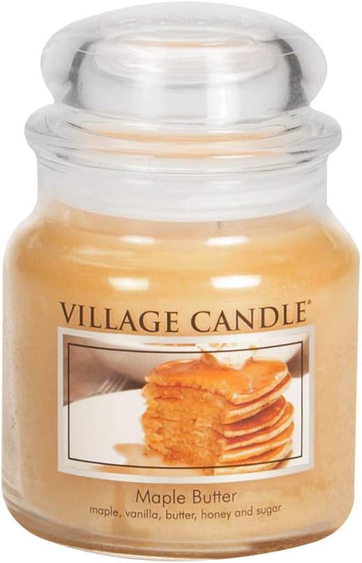 Village Candle Maple Butter Medium Glass Apothecary Jar Scented Candle, 13.75 oz, Yellow