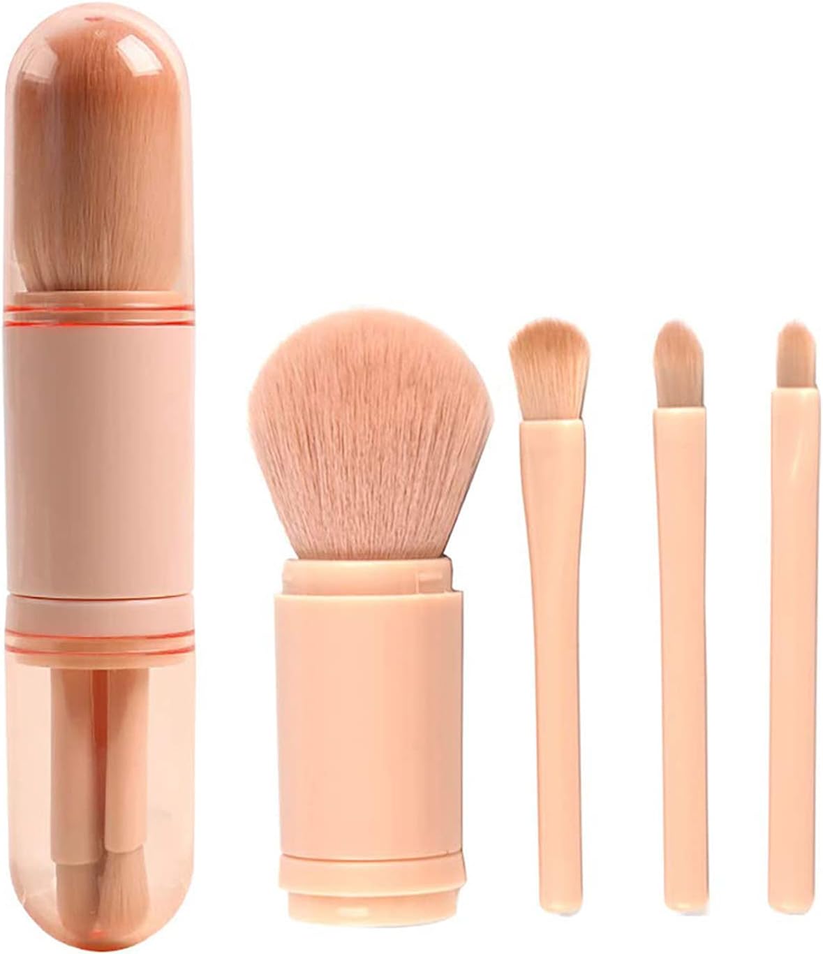Portable 4 In 1 Telescopic Makeup Brush With Makeup Brush Cleaner Box, 4pcs Mini Makeup Brushes for Foundation Face Eye Makeup-Travel-Highlight Brush Eyeshadow Brush Foundation