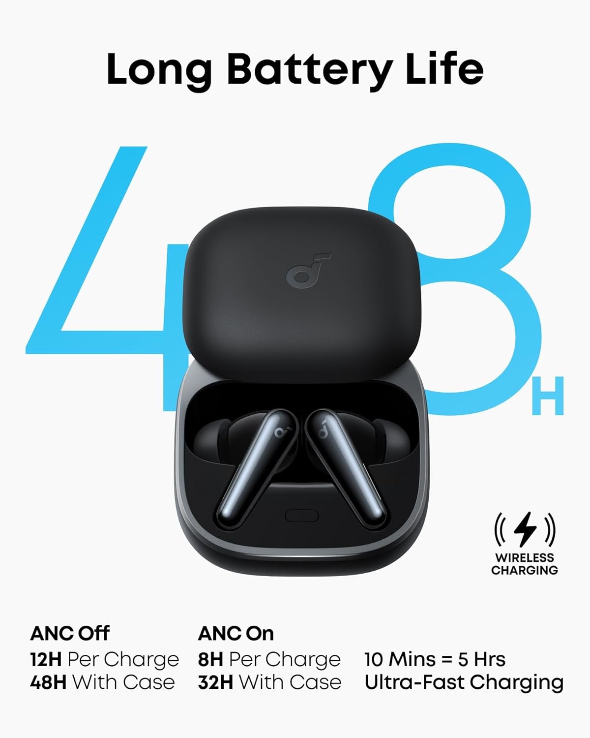 Soundcore Liberty 5 by Anker, Noise-Cancelling Wireless Earbuds Black , 2x Stronger Voice Reduction, Real-Time Adaptive Noise Cancellation, Fast Charging, Dolby Audio, 6-Mic AI Clear Calls, Long Battery Life
