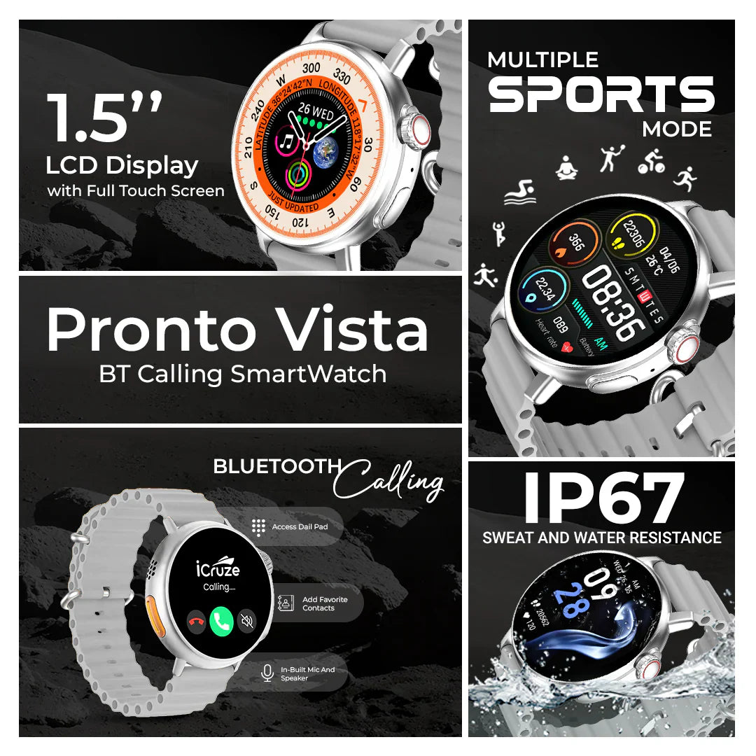 iCruze Pronto Vista BT Calling Smart watch (Grey)