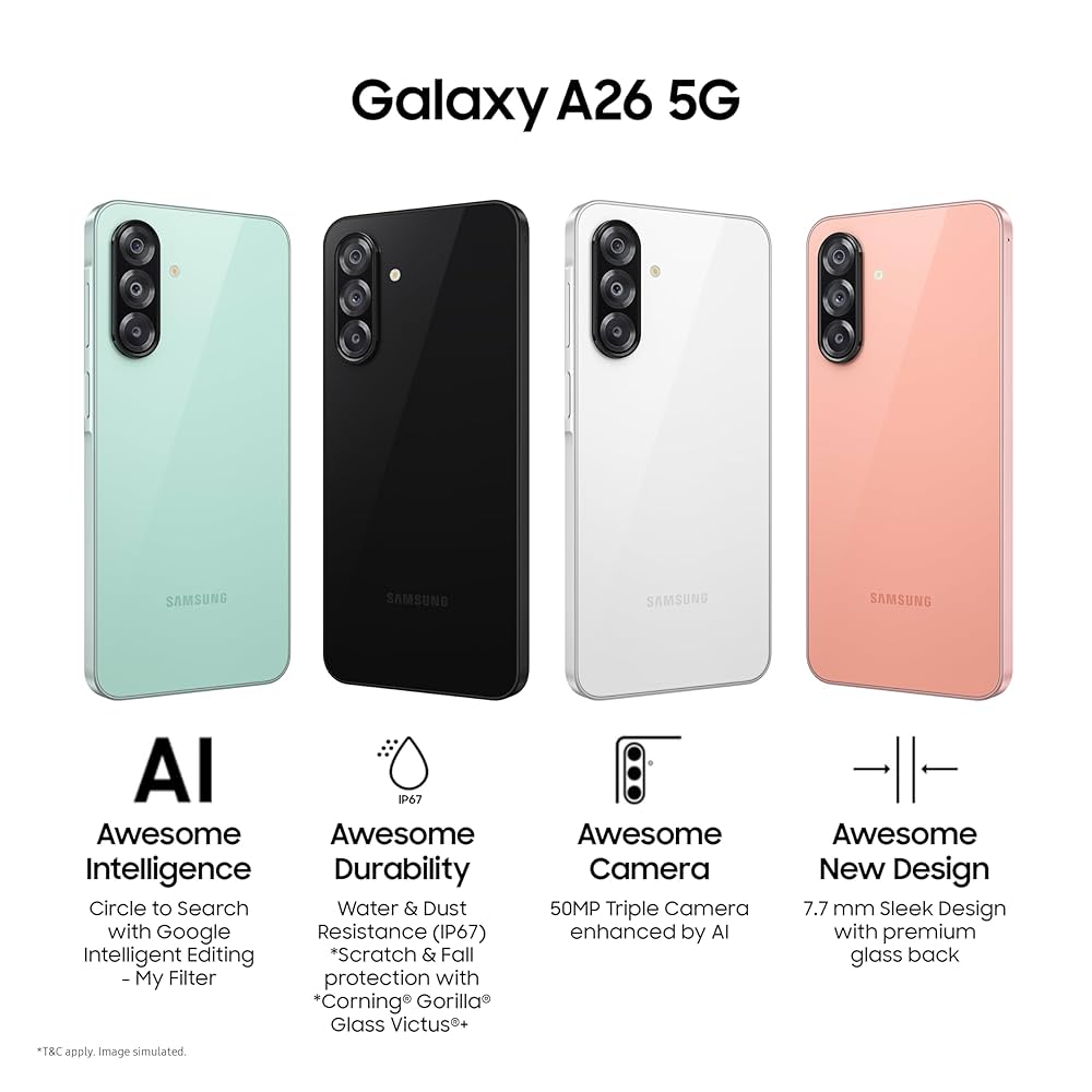 Samsung Galaxy A26 Dual-SIM 256GB ROM + 8GB RAM (GSM Only | No CDMA) Factory Unlocked 5G Smartphone (White) - International Version