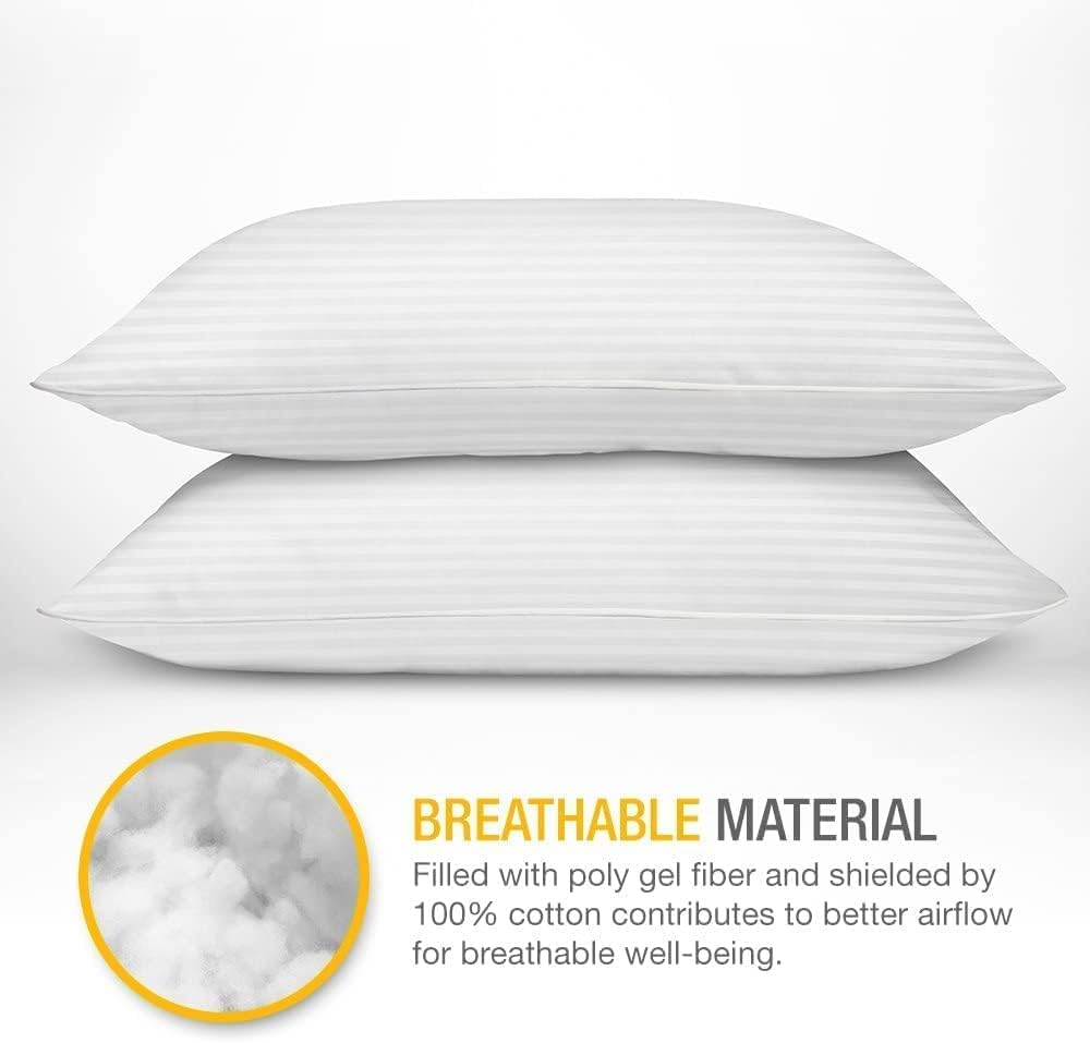 e World 2 Pack Polyfiber Bed Pillows for Sleeping- Ultra Soft Breathable Down Alternative Pillows - Hotel Luxury Collection Pillows for Back Stomach or Side Sleepers (50X75) (Pair)