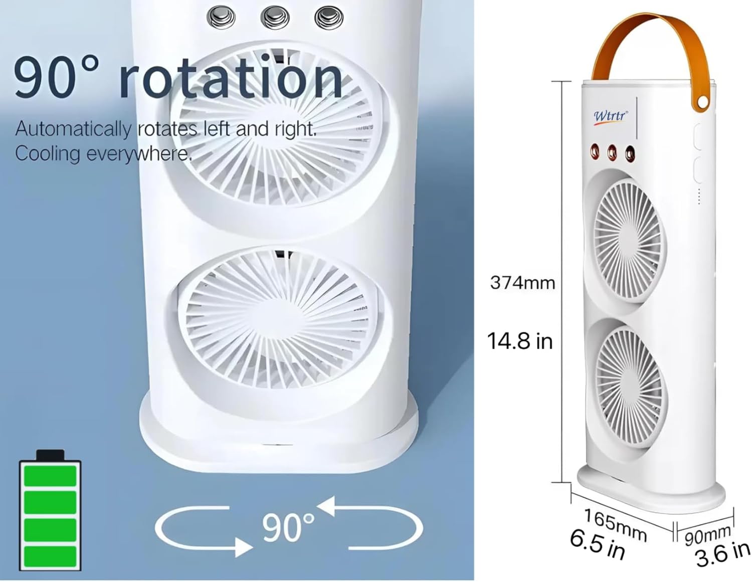 Portable AIR Conditioner,USB Rechargeable with Remote control,280ml Water Tank with 7 Colors Light,Air Cooler,table fan with Mist Humidifier,Desk Fan,
