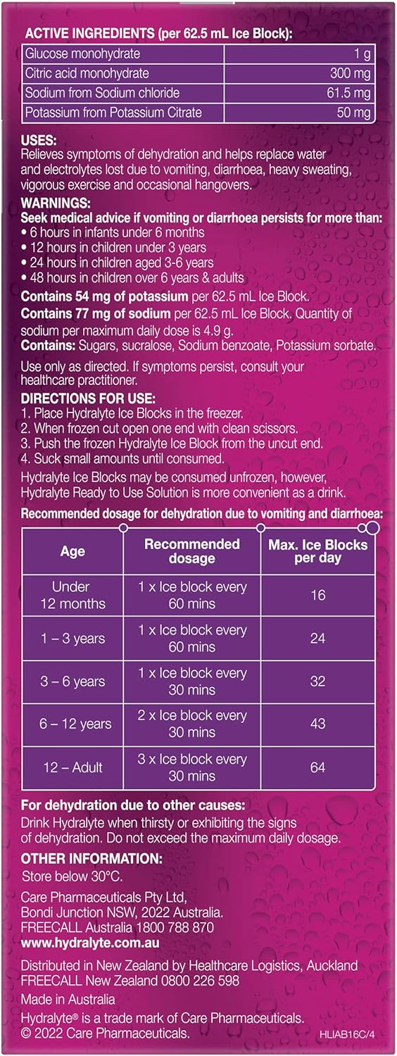 Hydralyte Electrolyte Ice Blocks Apple Blackcurrant 16S