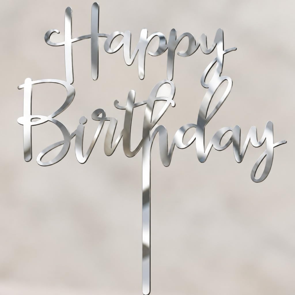 Mirfa Happy Birthday Cake Topper, Acrylic Script Cake Decoration, 10 x 12 cm, for Birthday Cakes, Party & Dessert Table Decor (1 Piece)