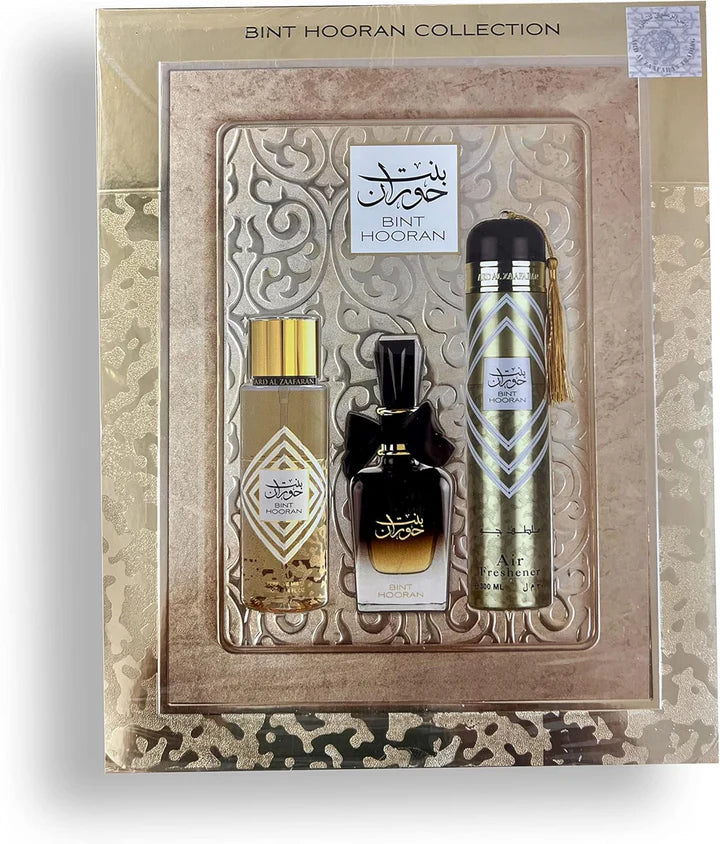 بنت حوران (مجموعة هدايا) عطر 100 مل + معطر للجسم 250 مل + معطر جو 300 مل 