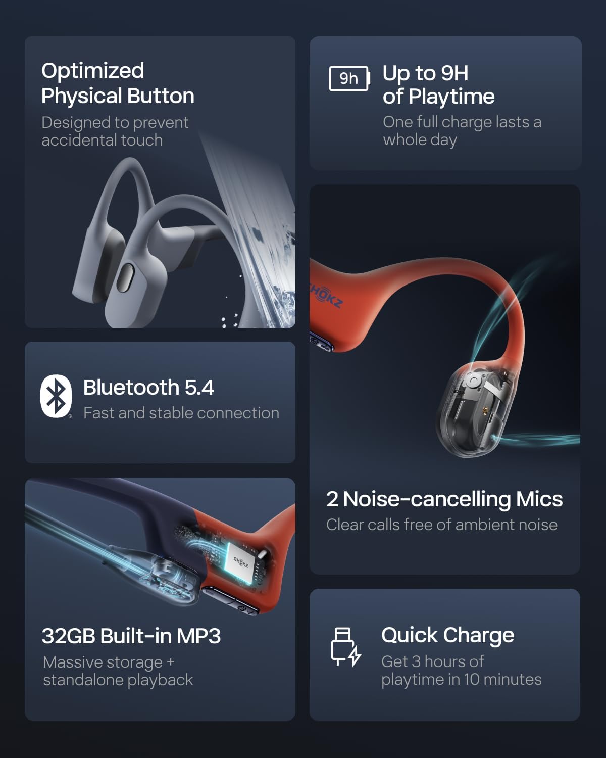 SHOKZ OpenSwim Pro Bone Conduction Sports Headphones, IP68 Waterproof Open-Ear Wireless Earphones with Bluetooth 5.4, 32GB of MP3 Storage, Noise Cancelling Mics, 9h Playtime for Running, Swimming-Red