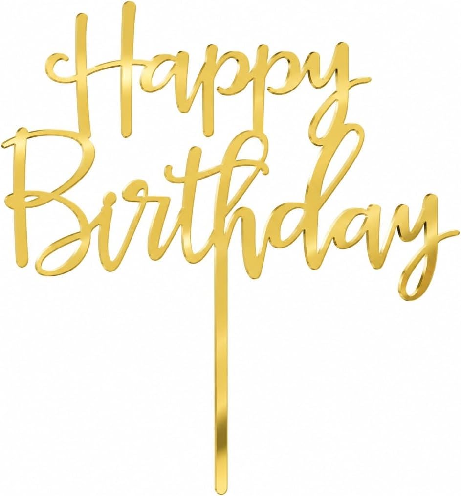 Mirfa Happy Birthday Cake Topper, Acrylic Script Cake Decoration, 10 x 12 cm, for Birthday Cakes, Party & Dessert Table Decor (1 Piece)