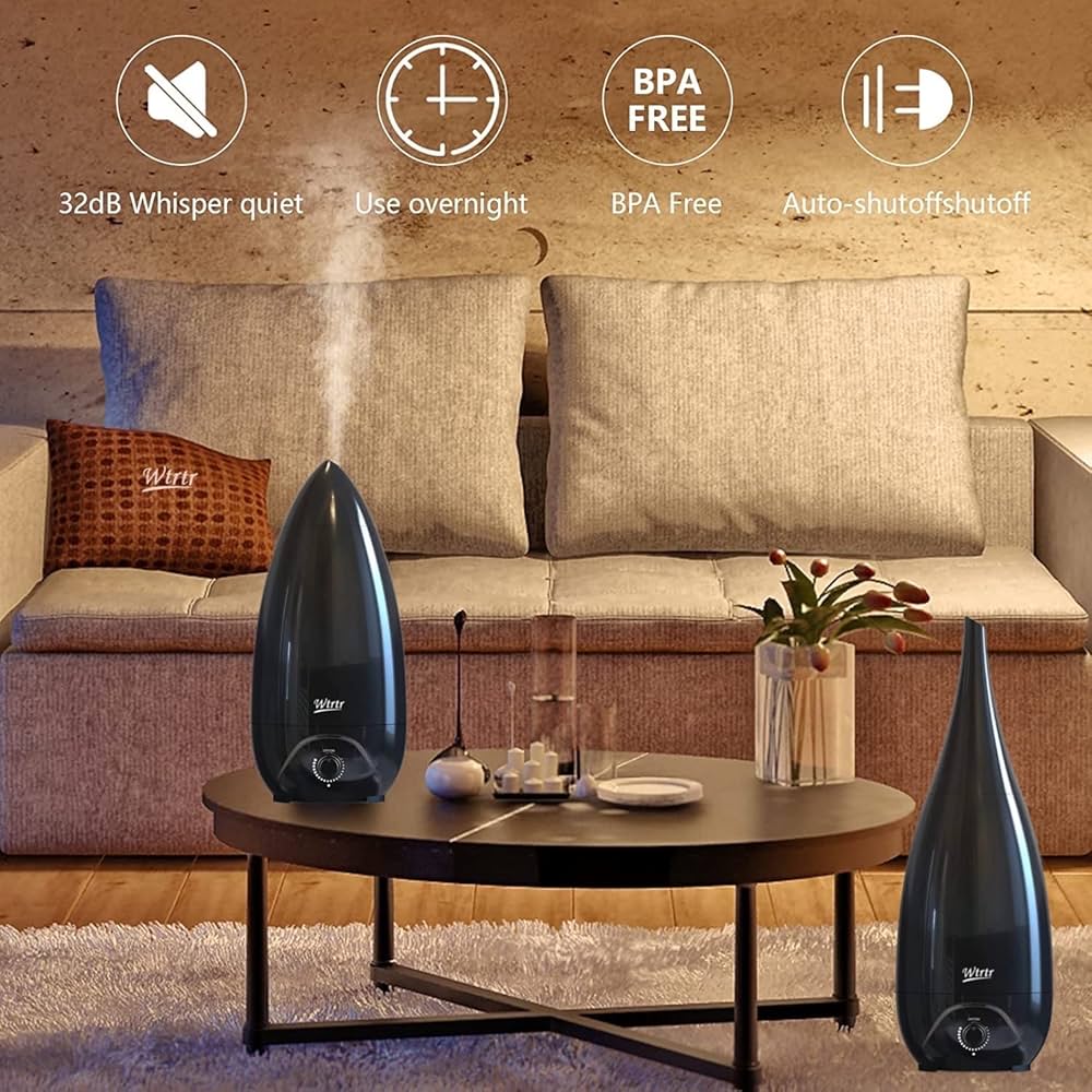 Humidifiers for Bedroom, Vase Design 2 Nozzle, Essential Oil Air Diffuser,Plant Humidifier Desktop Modern Room Decoration Man Woman Gift (Black)