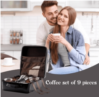 Camping Coffee Maker Set Glass Pour Over Coffee Maker Stainless Manual Coffee Grinder Set-All in 1 Gift Bag Travel Portable Pour Over Coffee Kit TS-05