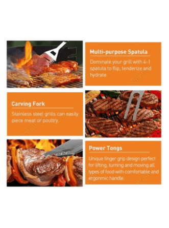 Barbecue Cutlery Set 10 Pieces Stainless Steel Tool Grill Accessories in Aluminium Case for Camping Outdoor