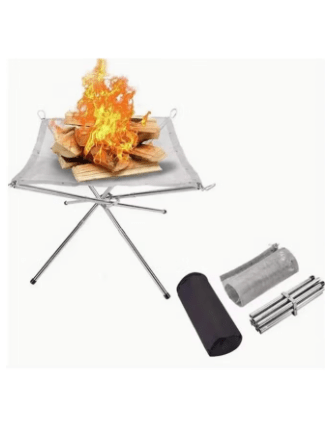 56cm Portable Folding Steel Mesh Camping Fire Pit - Durable Stainless Steel Wood Burning Bonfire Rack with Carrying Bag for Outdoor Adventures