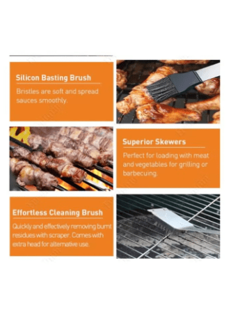 Barbecue Cutlery Set 10 Pieces Stainless Steel Tool Grill Accessories in Aluminium Case for Camping Outdoor