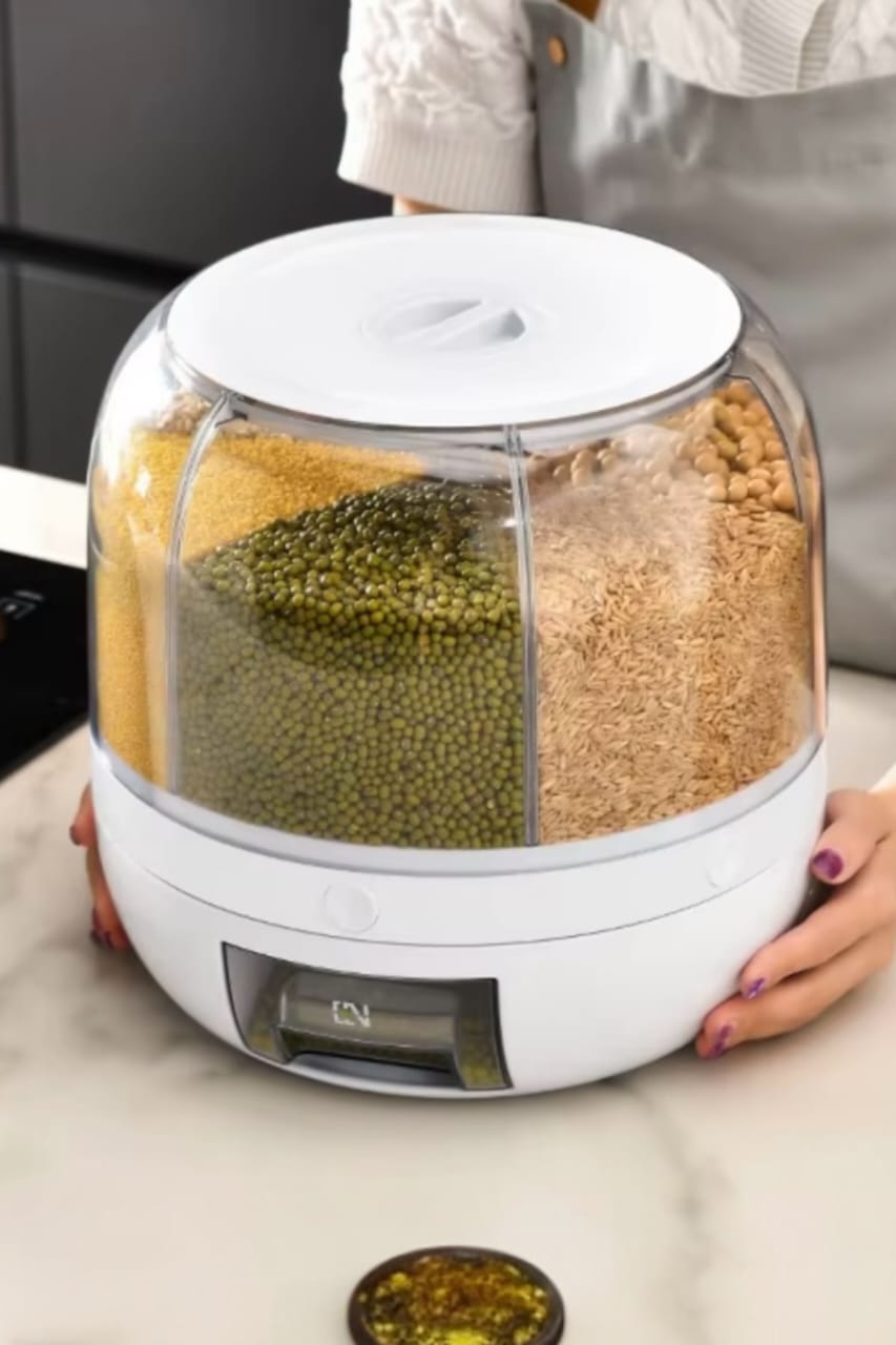 Multi-Compartment One-Touch Grain Dispenser – Rotating Dry Food Storage Container