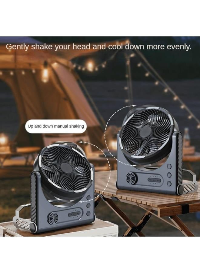 Camping Fan with LED Lighting Rechargeable Desktop Portable Circulator Outdoor Fan Shake Electric Fan 15000mAh