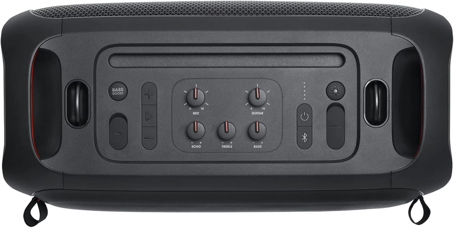 JBL Partybox On-The-GO Portable Party Speaker with Built In Lights and Wireless Mic, 100W of Powerful Booming JBL Pro Sound, Heavy Bass, IPX4 Splashproof, Bluetooth Stream - Black, JBLPARTYBOXOTGUK