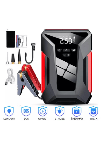 Car Jump Starter with Air Compressor, 39800mAh Battery, LED Flashlight, and Portable Jump Box for Emergency Power and Tire Inflation