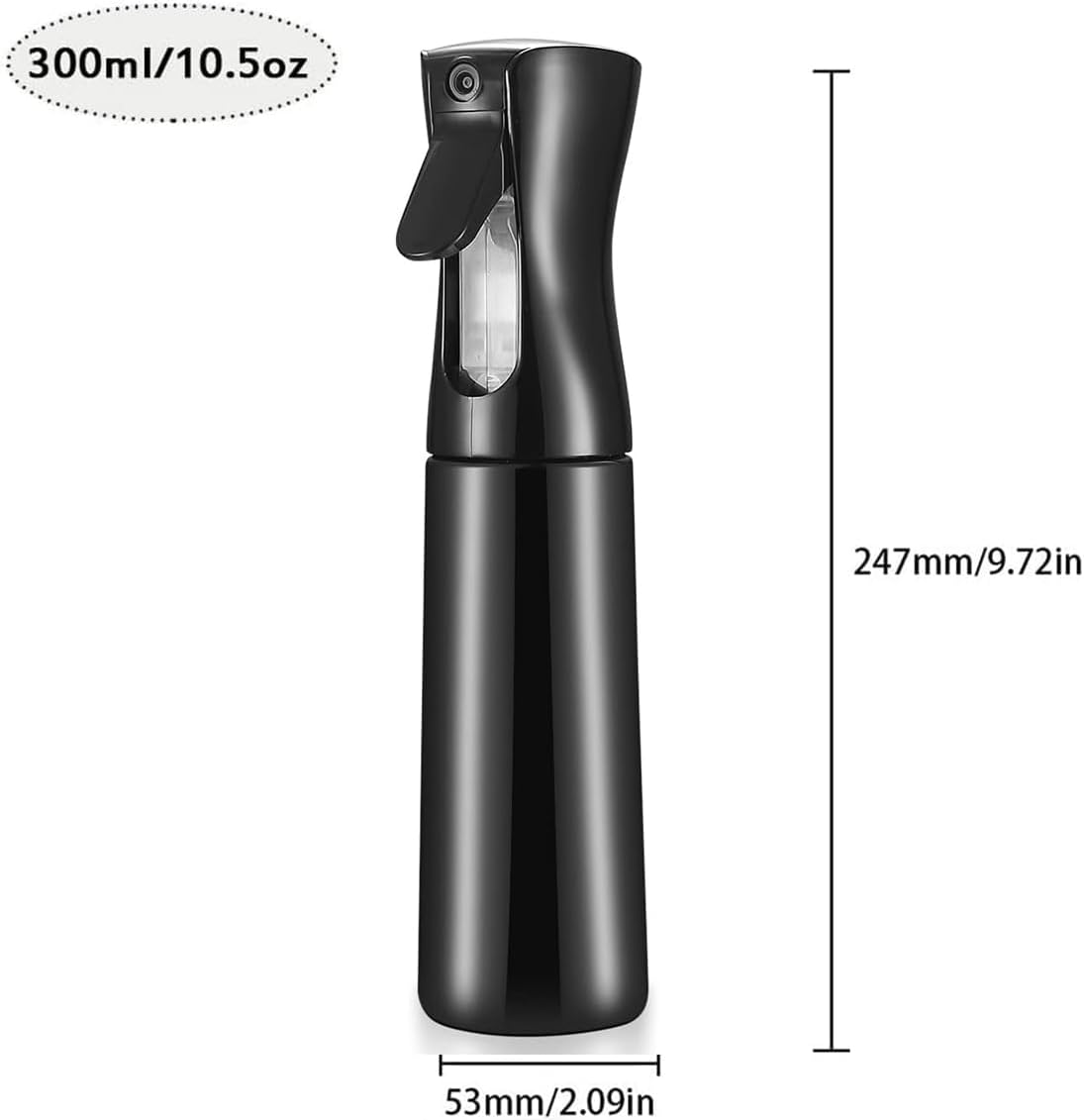 Continuous Spray Bottle Plastic Empty Hair Mist Sprayer Ultra Fine Water Mister for Hairstyling Cleaning Salons Plants Pet Care 300Ml-Black