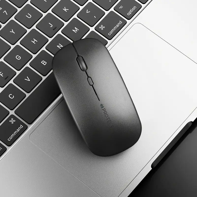 PROTECT BM-501 Rechargeable Wireless Mouse, Dual Mode (Bluetooth+ 2.4G USB), Silent Click, Slim Ergonomic Design, 1600 DPI Optical Sensor, Grey