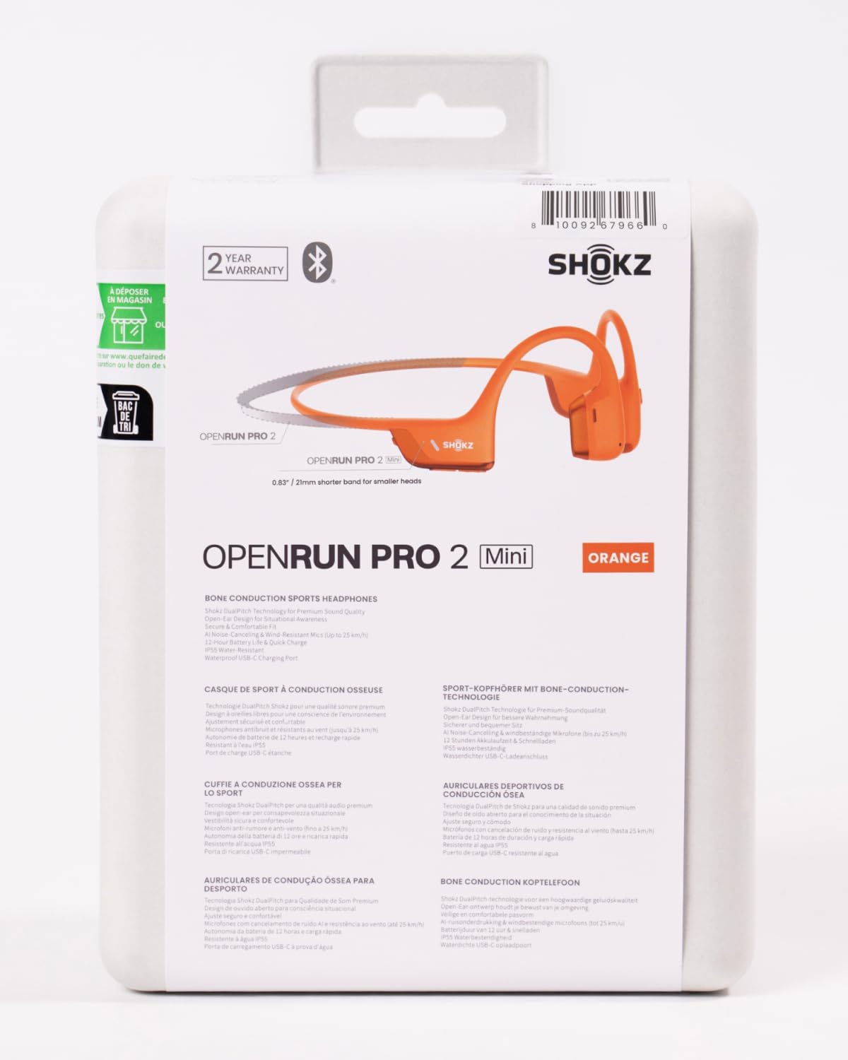SHOKZ OpenRun Pro 2 Mini Sports Headphones with Bone Conduction Technology, Open-Ear Bluetooth 5.3 Headphones, Noise-Canceling Microphones, IP55 Water Resistant, 12-Hour Playback, USB-C Fast Charging, Orange