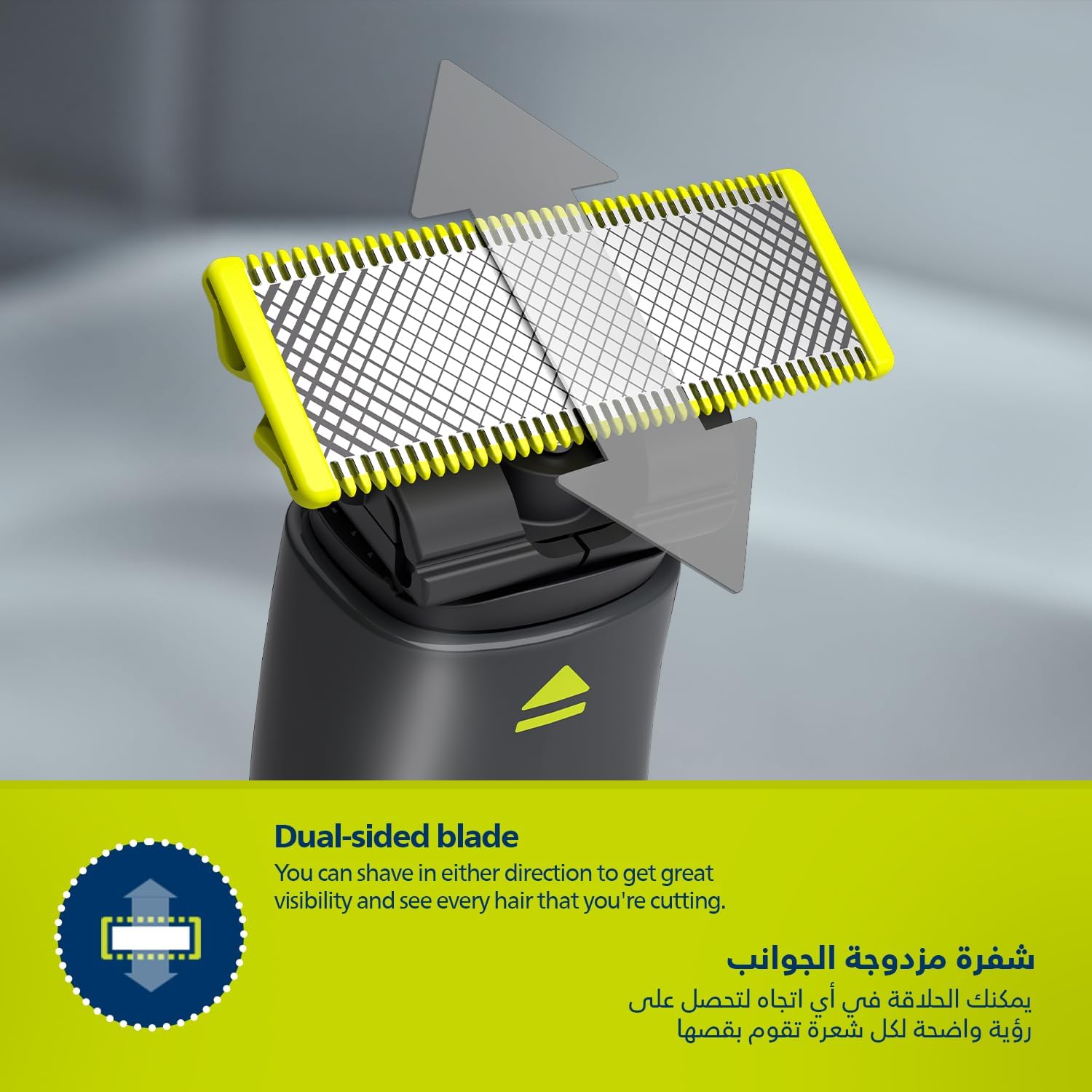 OneBlade QP1424/10 Trim, Edge And Shave Any Length 2 Stubble Combs, Dual-Sided Blade Wet And Dry Use, 30min Cordless Black & Lime 0.15grams