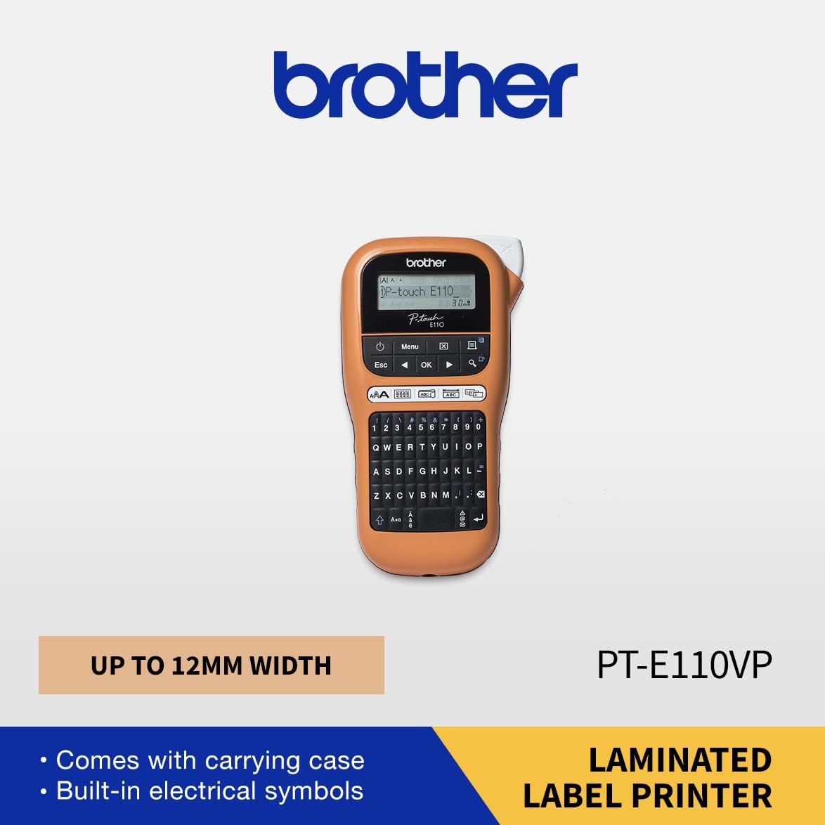 طابعة ملصقات PT-E110VP برتقالي/أسود/رمادي 