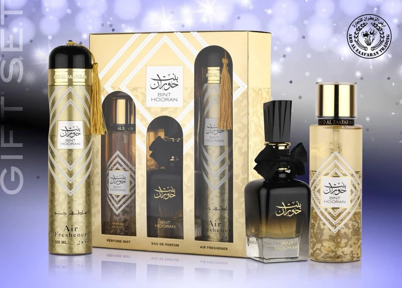 بنت حوران (مجموعة هدايا) عطر 100 مل + معطر للجسم 250 مل + معطر جو 300 مل 