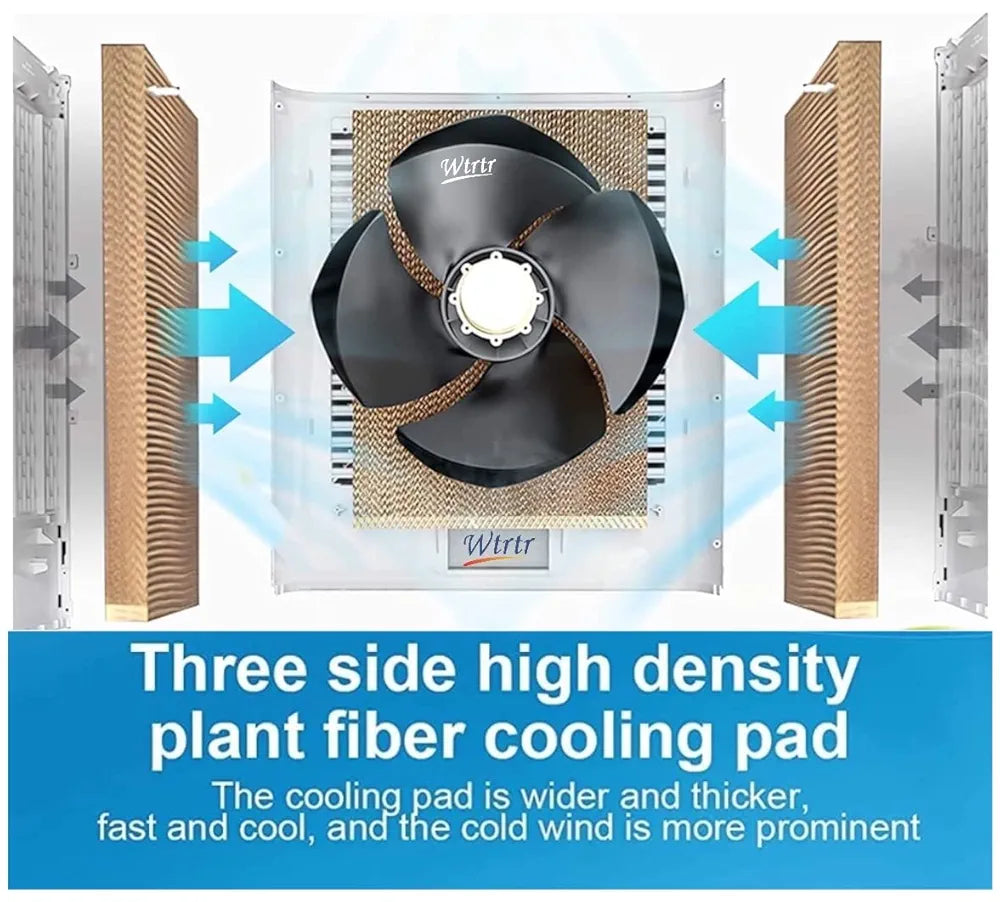 60L Commercial Air cooler,Outdoors Water-Cooled Moving Air Cooler, Home Air-Conditioning Fan, 3-In-1 Evaporative Air Cooler, 3-Speed Adjustment, Wide-Angle Air Supply,