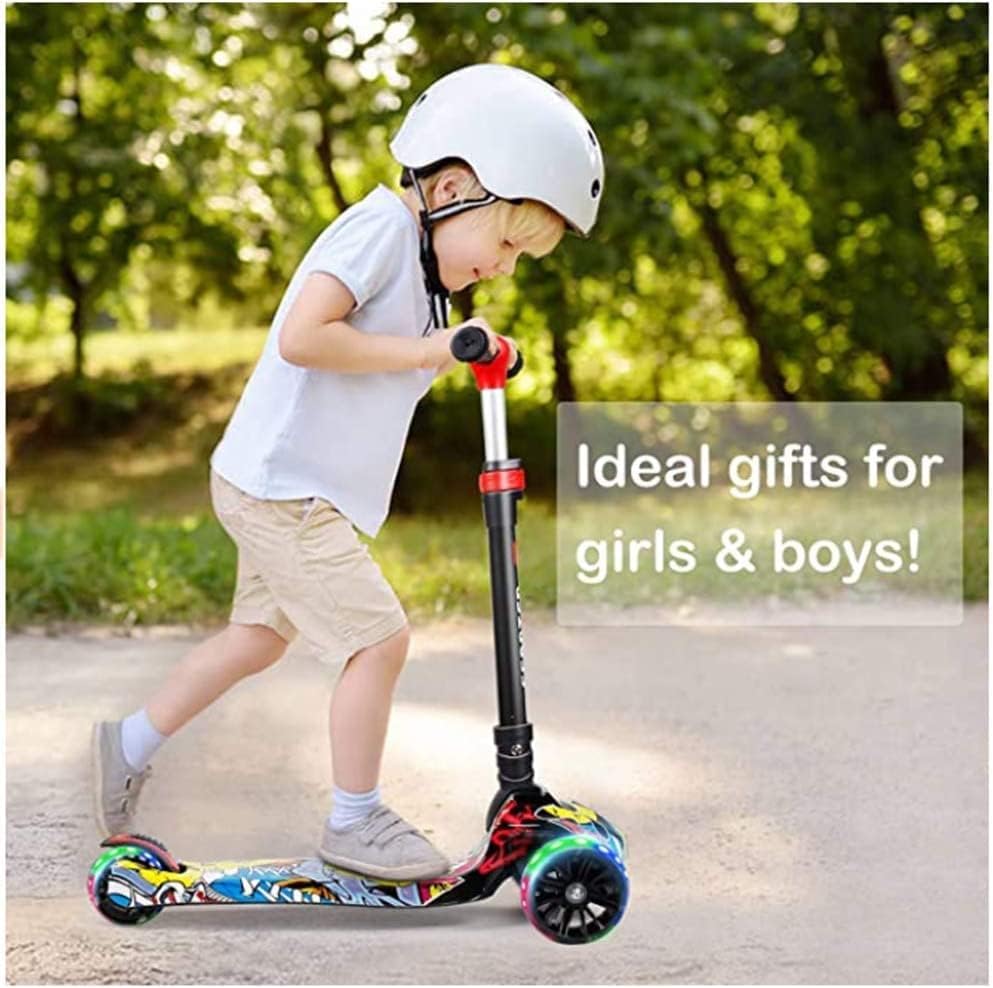 e World Kick Scooter for Kids, 3 Wheels Toddlers Scooter for 6 Years Old Boys Girls Learn to Steer - Kids Scooter with Adjustable Height, Extra-Wide Deck, Flashing Wheel Lights.