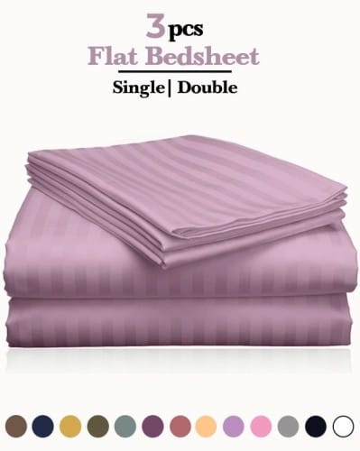 3 Piece Luxury White Striped Bed Sheet Set with 1 flat Sheet and 2 Pillowcases for Hotel and Home Crafted from Ultra Soft and Breathable Microfiber Blend for Year-Round Comfort, (Single/Double)