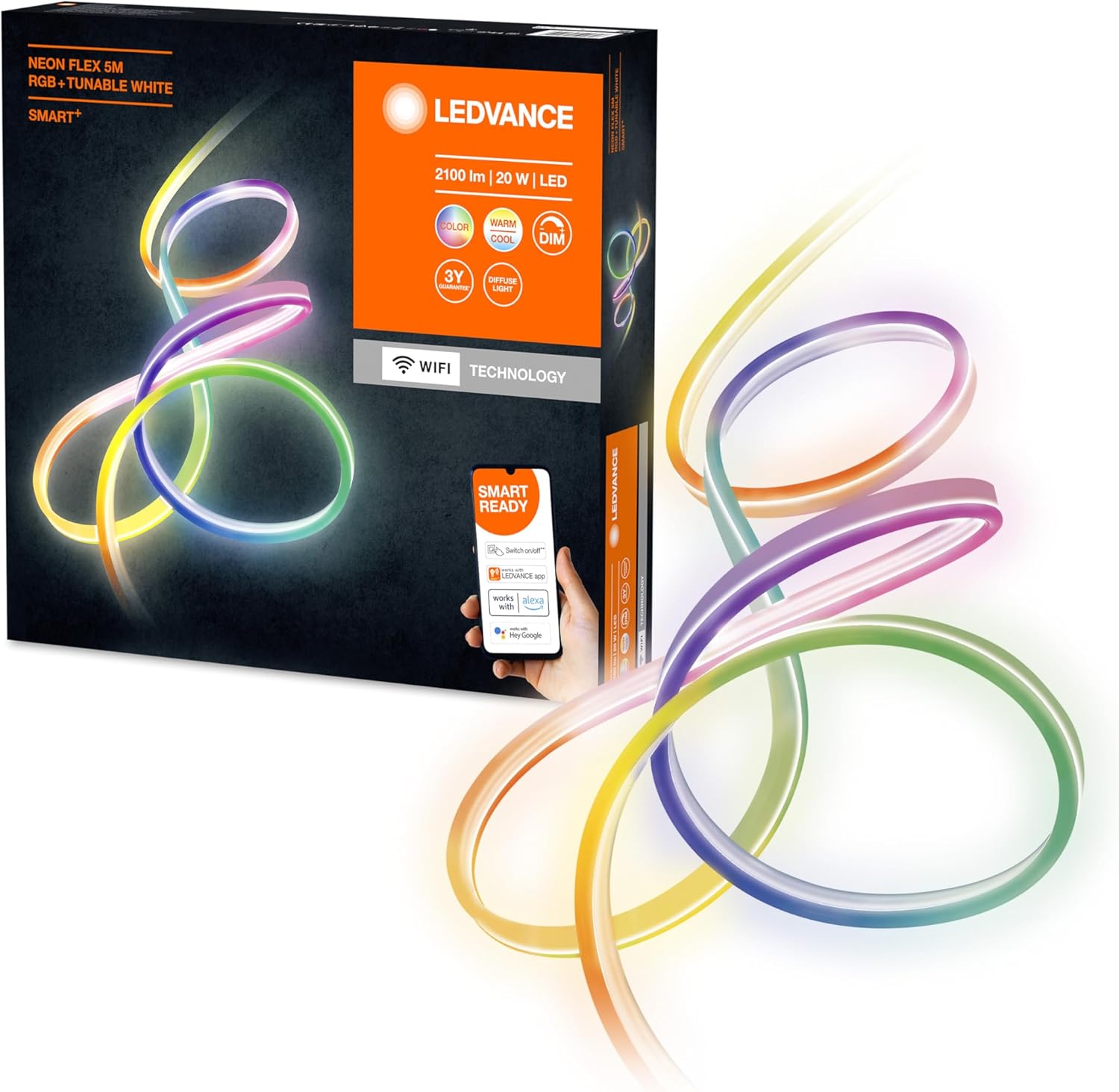 LEDVANCE Smart LED Ambiance Lightstrip with WiFi Technology for Outside (with EU-Plug) 5 Meter IP44 Flexible and Bendable Light Color Changeable(2700-6500K) RGB Colors Changeable IP44 SMART+ BT
