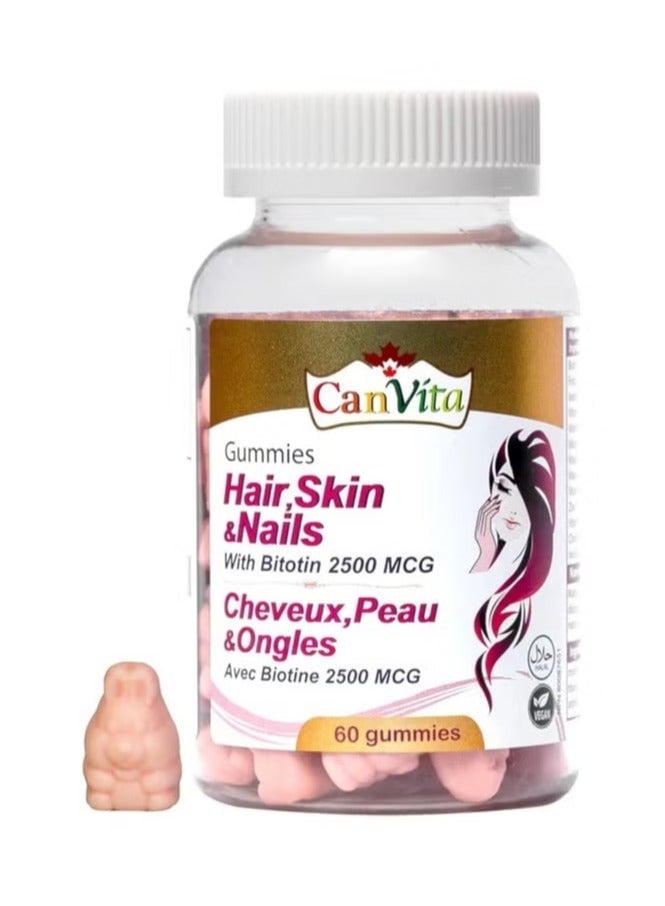 Hair, Skin and Nails Canvita Gummies 60's With 2500mcg of Biotin Delicious Vegan Gummy Tablets (Halal)