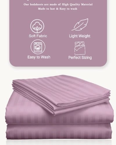 3 Piece Luxury White Striped Bed Sheet Set with 1 flat Sheet and 2 Pillowcases for Hotel and Home Crafted from Ultra Soft and Breathable Microfiber Blend for Year-Round Comfort, (Single/Double)
