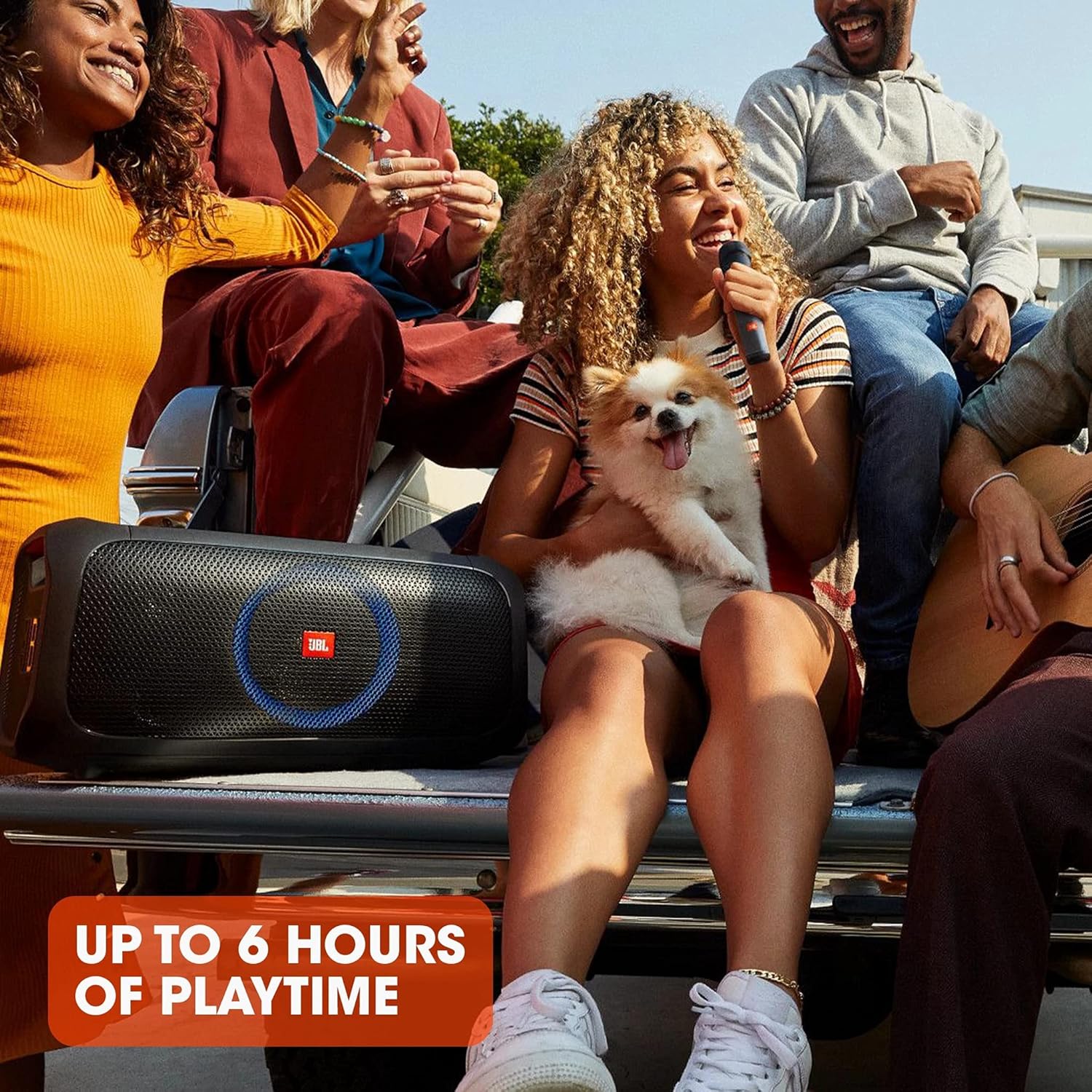 JBL Partybox On-The-GO Portable Party Speaker with Built In Lights and Wireless Mic, 100W of Powerful Booming JBL Pro Sound, Heavy Bass, IPX4 Splashproof, Bluetooth Stream - Black, JBLPARTYBOXOTGUK