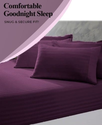 3 Piece Luxury Purple Striped Bed Sheet Set with 1 Flat Sheet and 2 Pillowcases for Hotel and Home Crafted from Ultra Soft and Breathable Microfiber for Year-Round Comfort, (Single/Double)