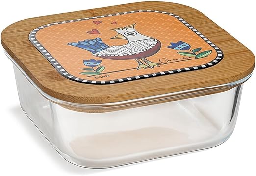 حاوية كوكوريكو برتقالية 18×7.5 سم – زجاج، خيزران، وسيراميك 