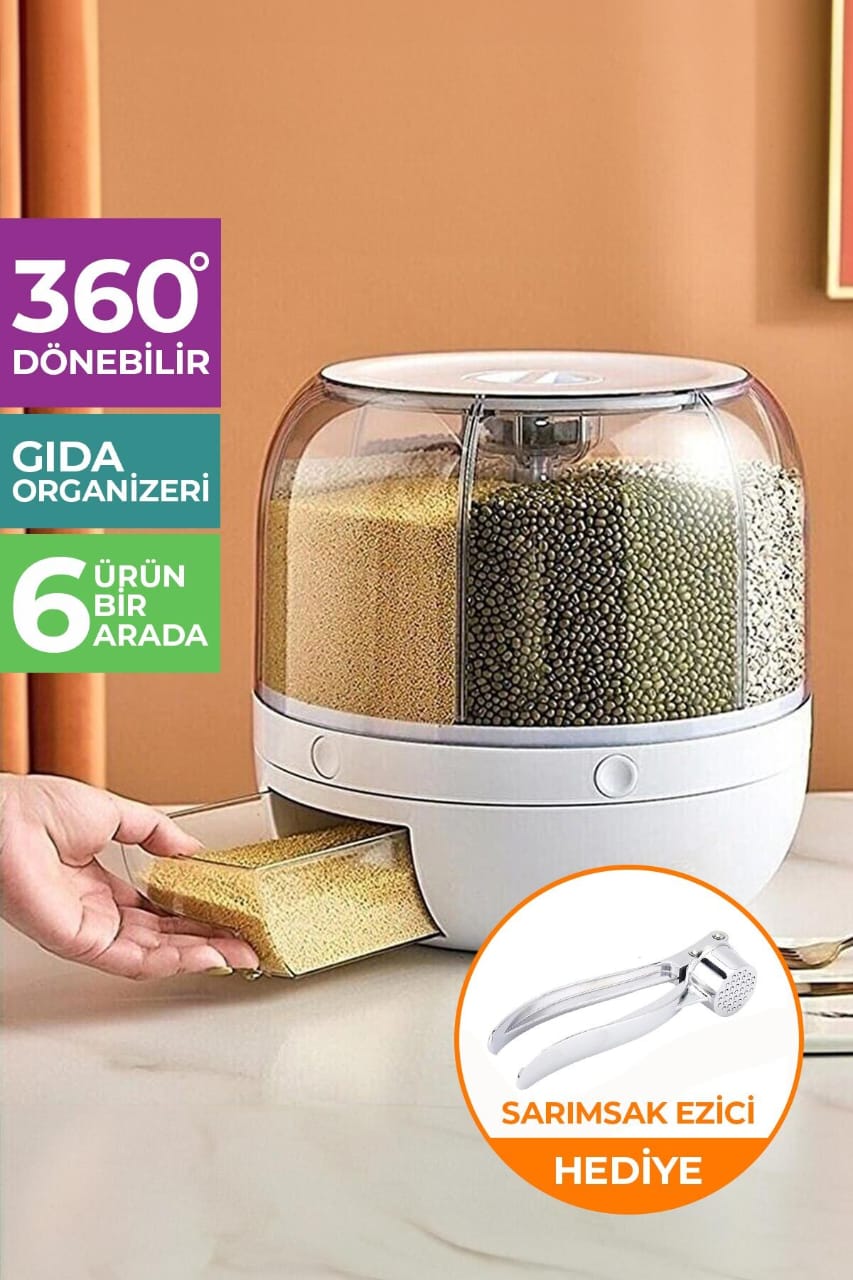 Multi-Compartment One-Touch Grain Dispenser – Rotating Dry Food Storage Container