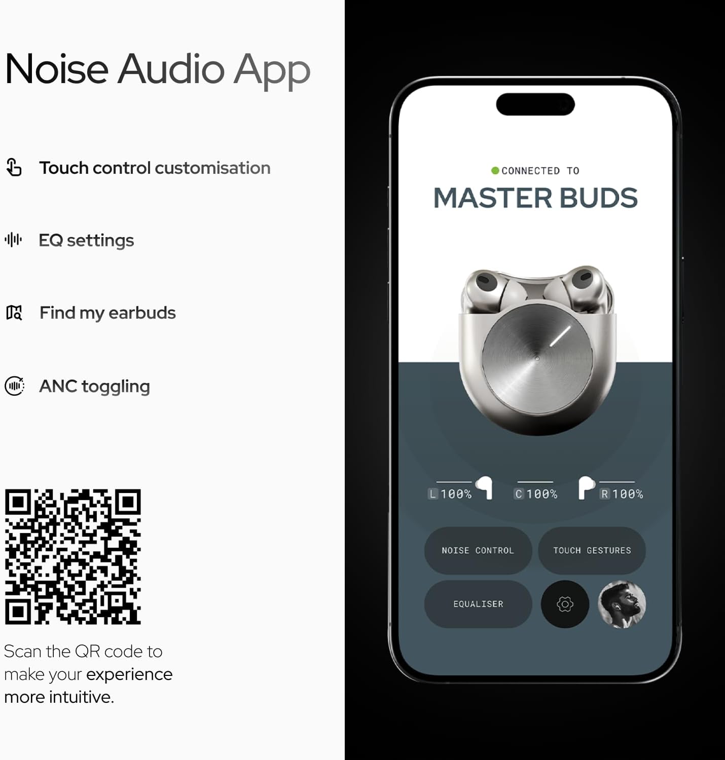Noise Master Buds, Sound by Bose in-Ear Bluetooth Earbuds, Up to 49dB Adaptive ANC, LHDC 5.0, Immersive Spatial Audio, 44H Playtime with 6 mic ENC, Dual Pairing, IPX5 Ear Buds TWS (Onyx)