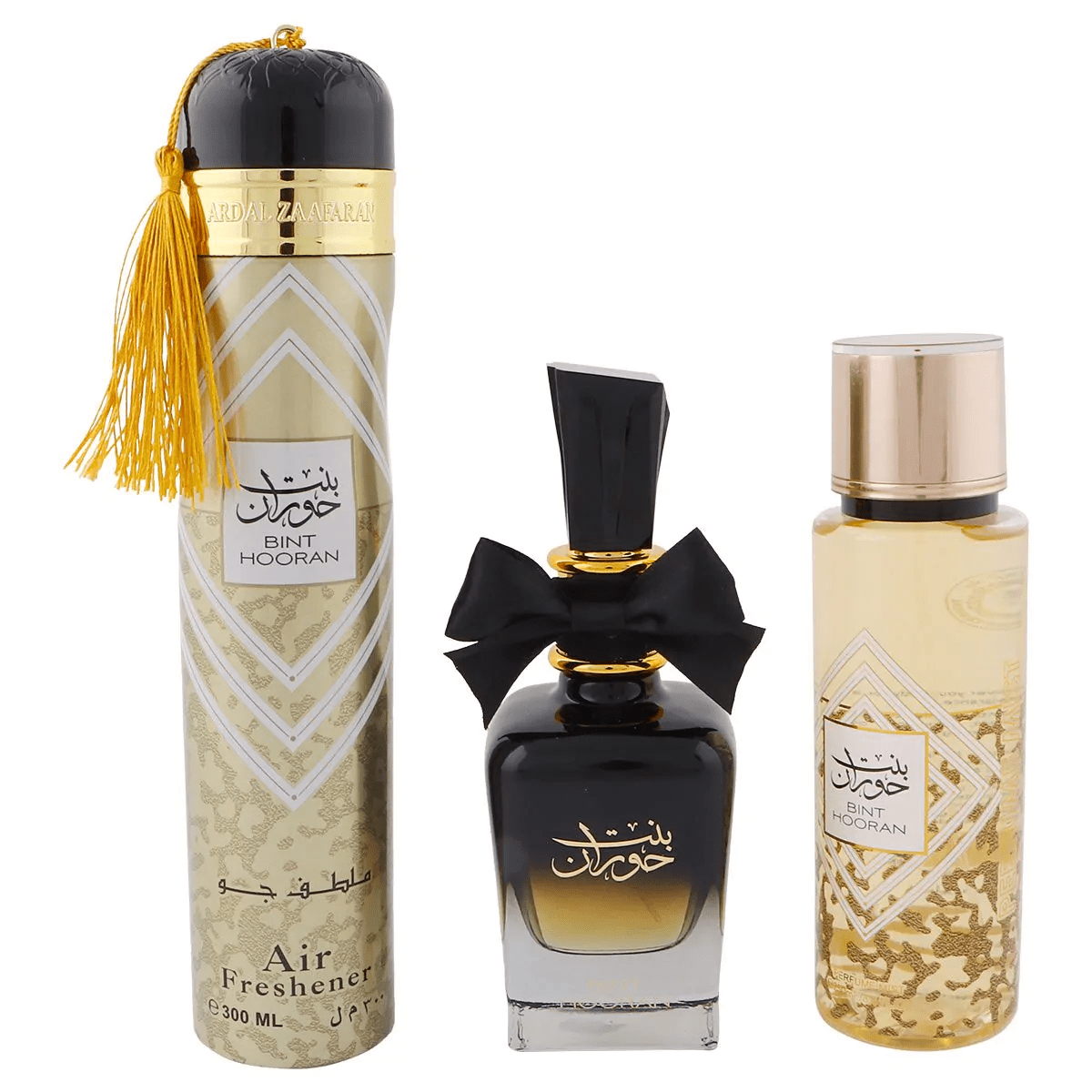 بنت حوران (مجموعة هدايا) عطر 100 مل + معطر للجسم 250 مل + معطر جو 300 مل 