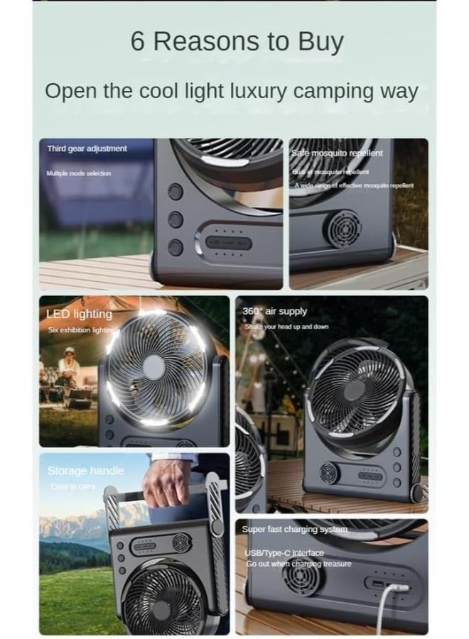Camping Fan with LED Lighting Rechargeable Desktop Portable Circulator Outdoor Fan Shake Electric Fan 15000mAh