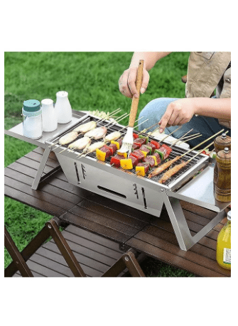 شواية محمولة من Thy German Grill، شواية فحم محمولة قابلة للطي، موقد فحم قابل للطي من الفولاذ المقاوم للصدأ بثلاثة ارتفاعات قابل للتعديل مع قفازات للشواء وحقيبة حمل 