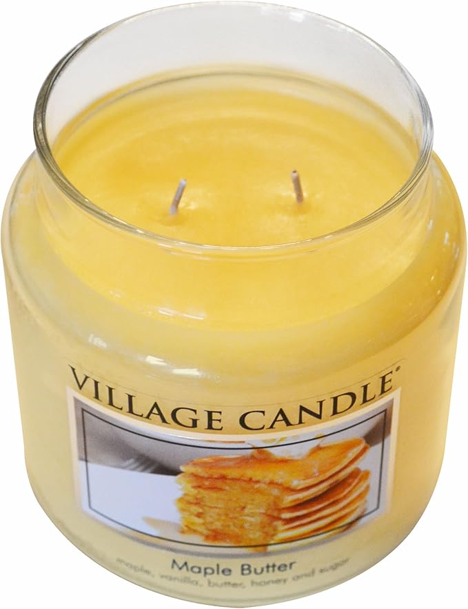 Village Candle Maple Butter Medium Glass Apothecary Jar Scented Candle, 13.75 oz, Yellow