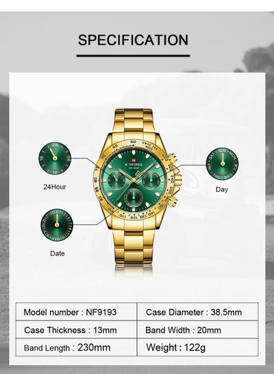 NAVIFORCE Mens/Womens Fashion Multifunction Watches Quartz Analog Stainless Steel Waterproof Watch NF9193