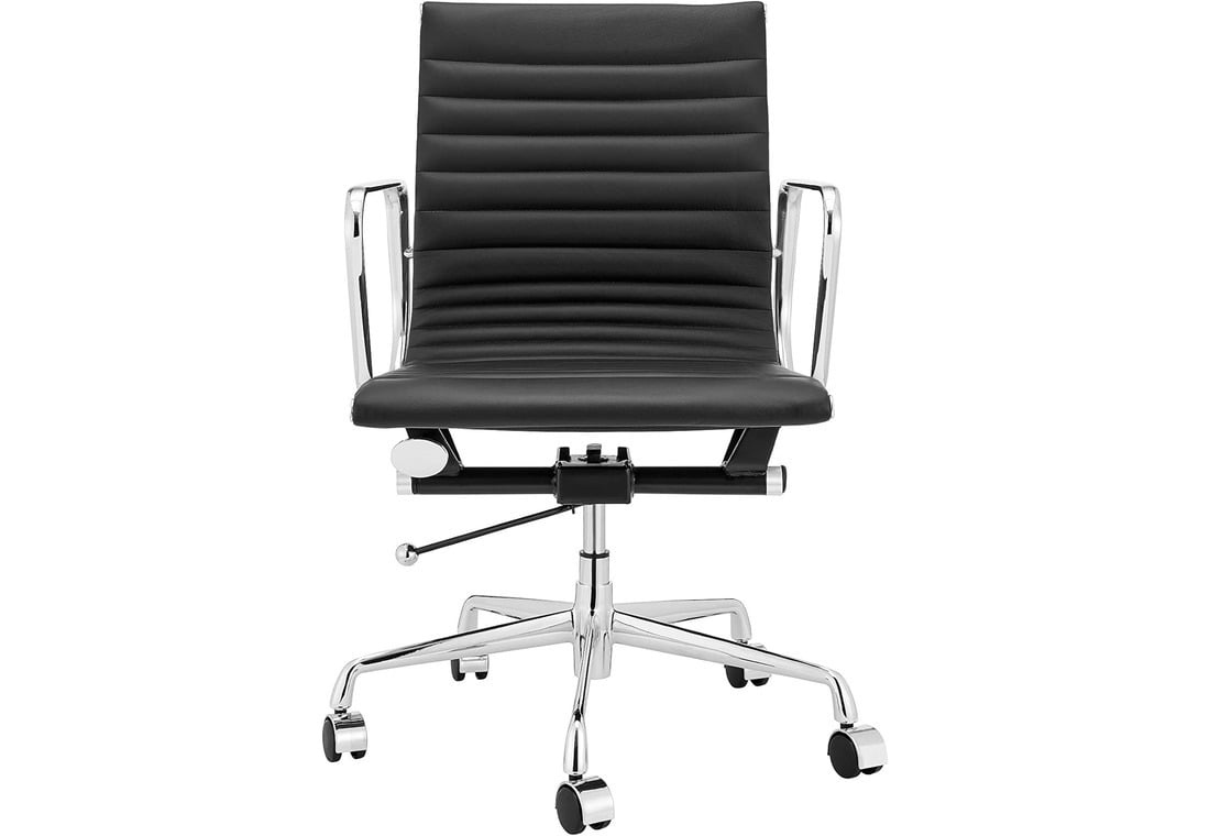 AMFAH Meeting Chair – Medium Back Ergonomic Office Chair | Chrome Iron Frame, Heavy Duty Mechanism & Aluminium Alloy Base | Conference, Desk & Home Office Chair | Black