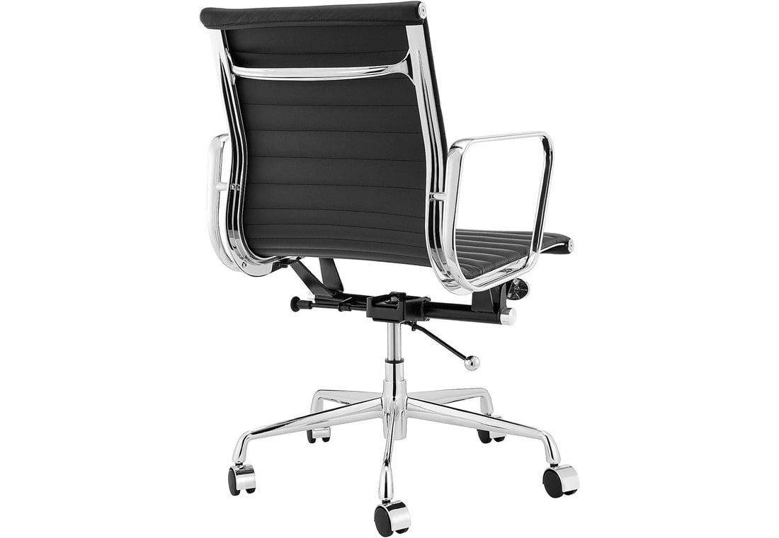 AMFAH Meeting Chair – Medium Back Ergonomic Office Chair | Chrome Iron Frame, Heavy Duty Mechanism & Aluminium Alloy Base | Conference, Desk & Home Office Chair | Black