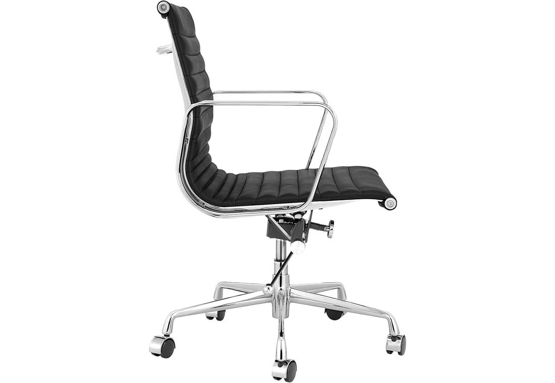 AMFAH Meeting Chair – Medium Back Ergonomic Office Chair | Chrome Iron Frame, Heavy Duty Mechanism & Aluminium Alloy Base | Conference, Desk & Home Office Chair | Black