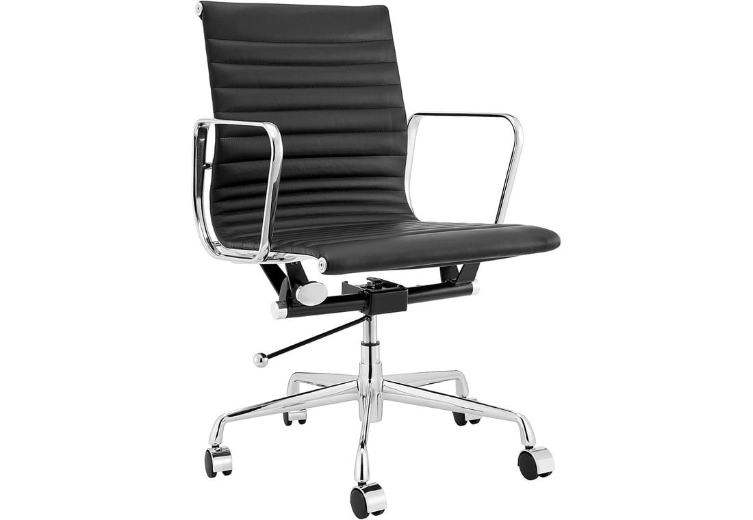 AMFAH Meeting Chair – Medium Back Ergonomic Office Chair | Chrome Iron Frame, Heavy Duty Mechanism & Aluminium Alloy Base | Conference, Desk & Home Office Chair | Black