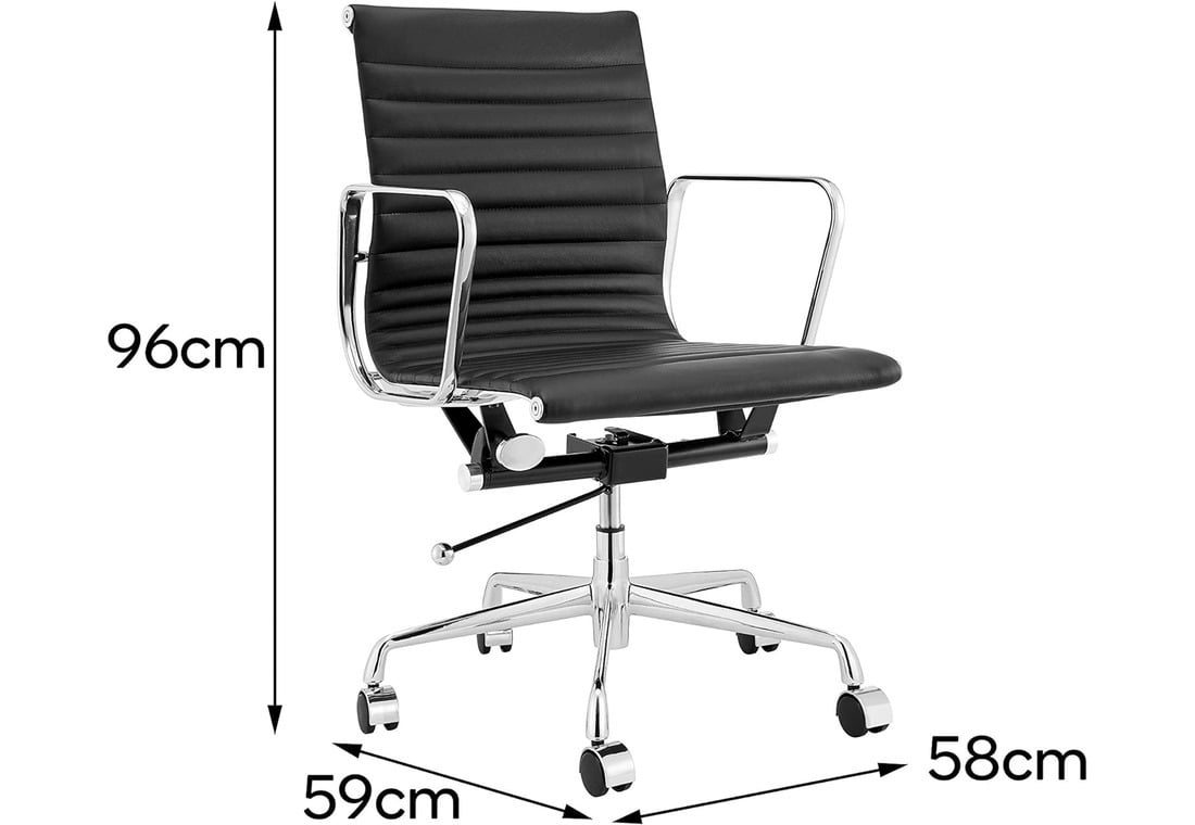 AMFAH Meeting Chair – Medium Back Ergonomic Office Chair | Chrome Iron Frame, Heavy Duty Mechanism & Aluminium Alloy Base | Conference, Desk & Home Office Chair | Black