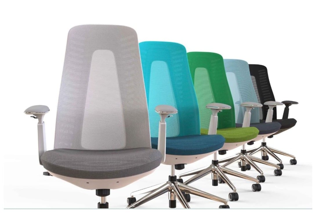 AMFAH Staff Chair –  Medium Back Ergonomic Office Chair with Mesh Seat | Self-Bearing Chassis, 3D Armrests & Adjustable Desk Chair for Home Office and Workstation | Grey Frame